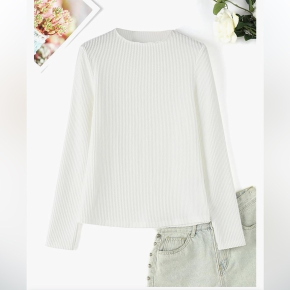 NWT Long Sleeve Mock Neck Ribbed Tops Slim Fitted Casual Basic Shirts - Picture 2 of 6